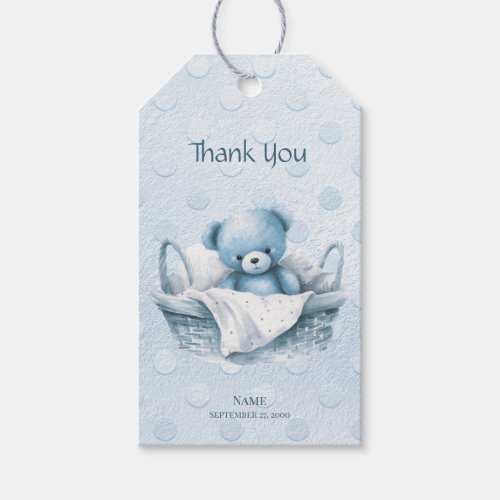 Blue Teddy Bear in Basket Gift Tag