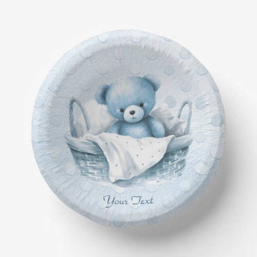 Blue Teddy Bear in Basket Paper Bowl
