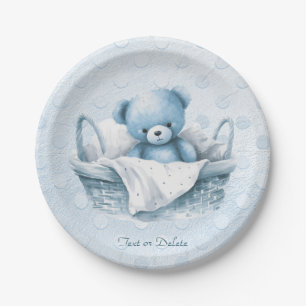 Blue Teddy Bear in Basket Paper Plate