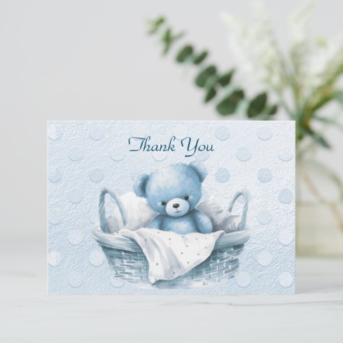 Blue Teddy Bear in Basket Thank You Card