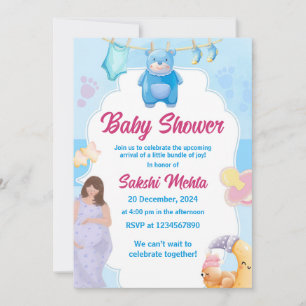 Blue Teddy Bear Its a Boy Baby Shower Invitation