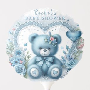 Blue Teddy Bear Lace and Flowers 1 - Baby Shower Balloon