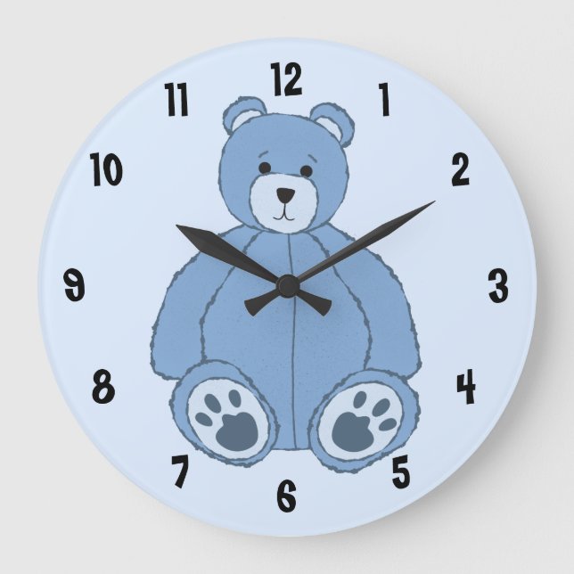 Blue Teddy Bear Large Clock (Front)