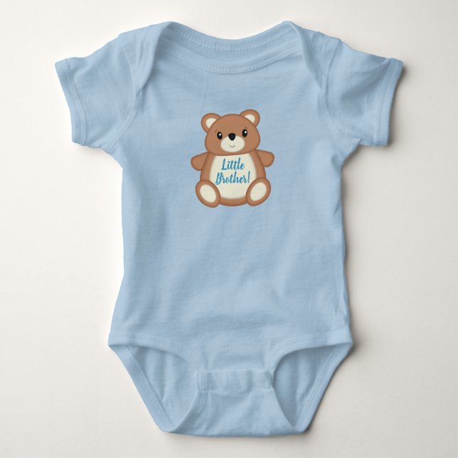 Blue Teddy Bear Little Brother Baby Bodysuit (Front)