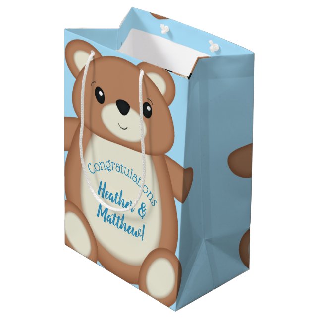Blue Teddy Bear Medium Gift Bag (Back Angled)