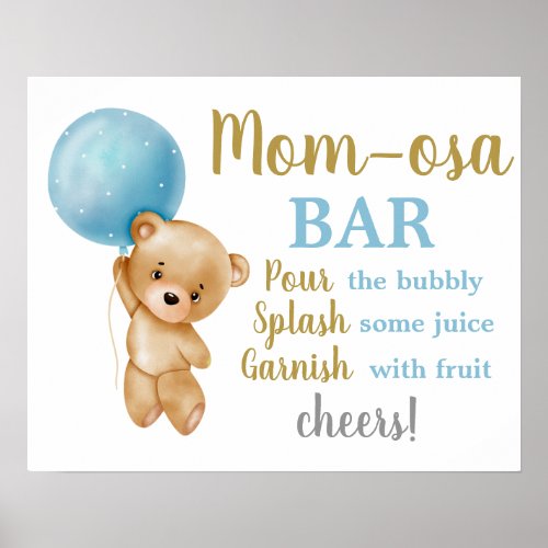 Blue Teddy Bear Momosa Bar Boy sign