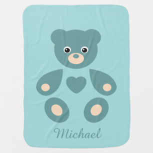 Blue Teddy Bear Monogram Baby Blanket