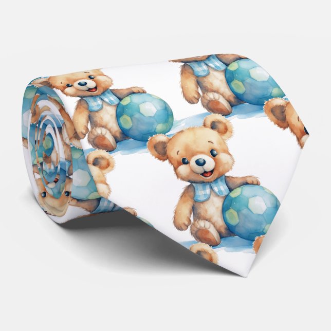 Blue Teddy Bear  Neck Tie (Rolled)