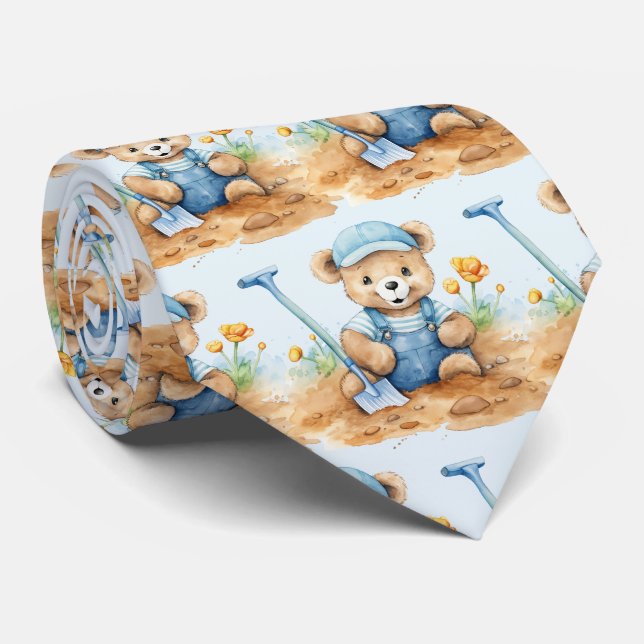 Blue Teddy Bear  Neck Tie (Rolled)