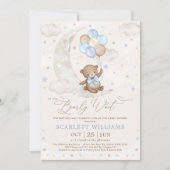 Blue Teddy Bear on Moon with Balloons Baby Shower Invitation (Front)