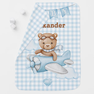 Blue Teddy Bear on plane Baby Blanket