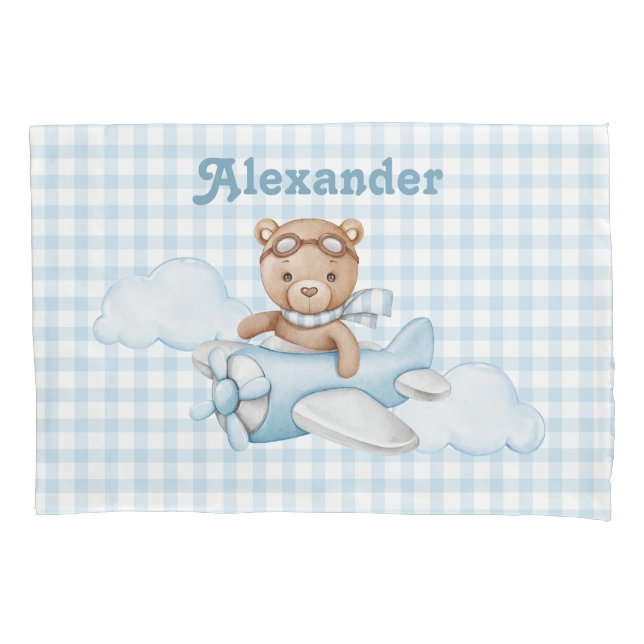 Blue Teddy Bear on plane Pillow Case (Front)