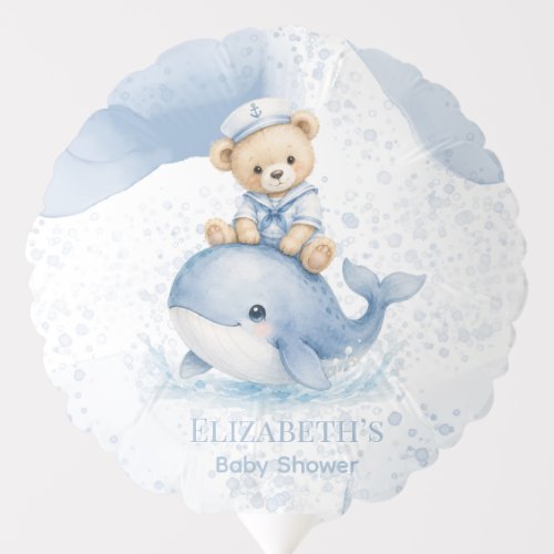 Blue Teddy Bear On Whale Boy Baby Shower Balloon