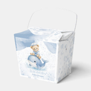 Blue Teddy Bear On Whale Boy Baby Shower Favor Boxes