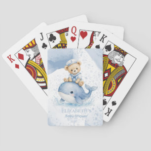 Blue Teddy Bear On Whale Boy Baby Shower Poker Cards