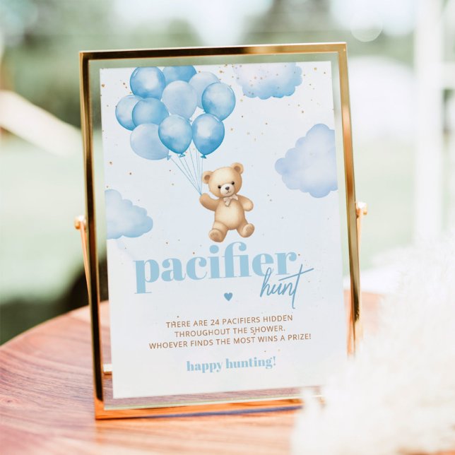 Blue teddy bear Pacifier hunt baby shower game Poster (Creator Uploaded)