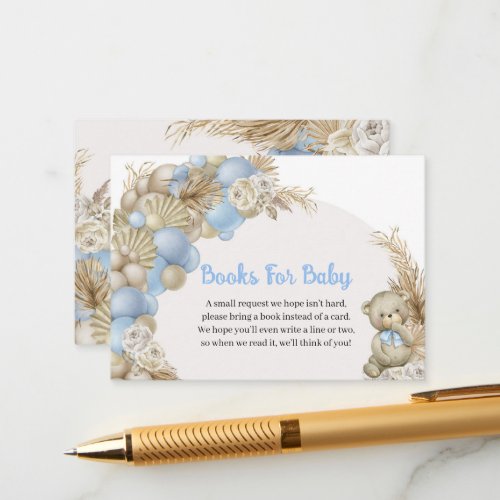 Blue Teddy Bear Pampas Balloon Arch Books for Baby Enclosure Card