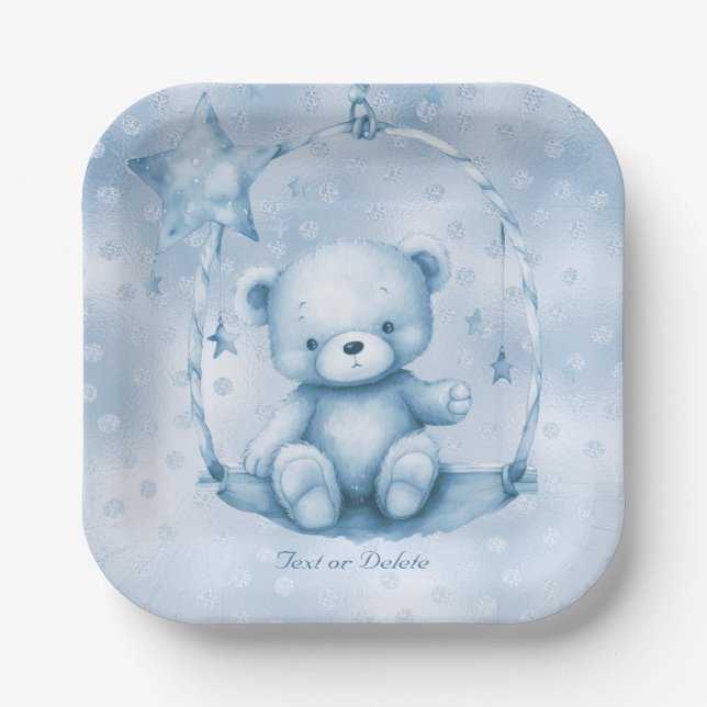 Blue Teddy Bear Paper Plate (Front)