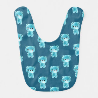 Blue Teddy Bear Pattern Baby Bib