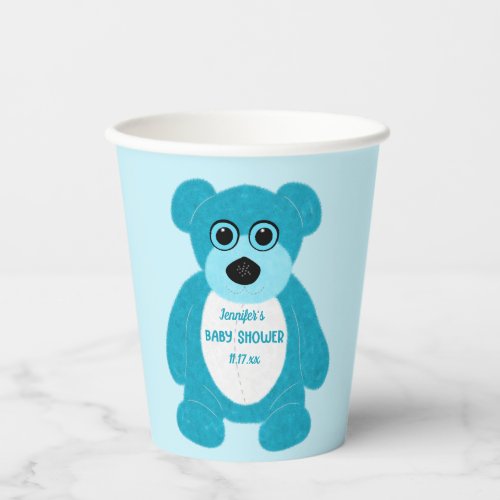 Blue Teddy Bear Personalized Baby Shower Paper Cups