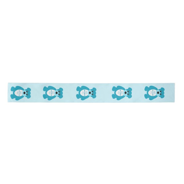 Blue Teddy Bear Personalized Baby Shower Satin Ribbon (Front)