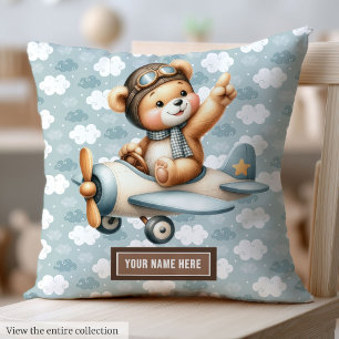 Blue Teddy Bear Pilot Baby Pillow Newborn Gift