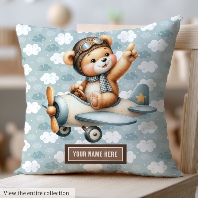 Blue Teddy Bear Pilot Baby Pillow Newborn Gift (Blue Teddy Bear Pilot Baby Pillow Newborn Gift)