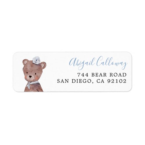 Blue Teddy Bear Return Address  Label