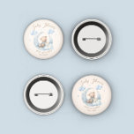 Blue Teddy Bear Stars Baby Shower Button<br><div class="desc">Our "Blue Teddy Bear" baby shower collection features cute baby bear with moon,  clouds and balloons coupled with elegant script "Bearly wait". This collection comes in two basic colors and numerous background combinations that you can adjust to your needs. Check our store for more matching items from this collection.</div>