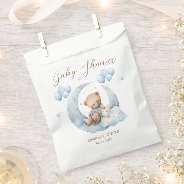 Blue Teddy Bear Stars Baby Shower Favor Bag (Clipped)