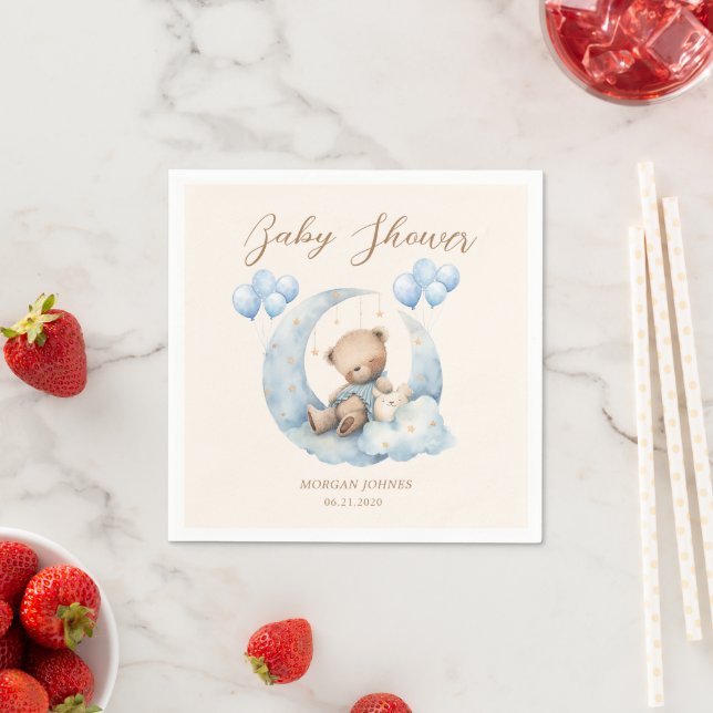 Blue Teddy Bear Stars Baby Shower Napkins (Insitu)