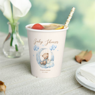 Blue Teddy Bear Stars Baby Shower Paper Cups
