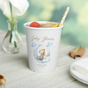 Blue Teddy Bear Stars Baby Shower Paper Cups