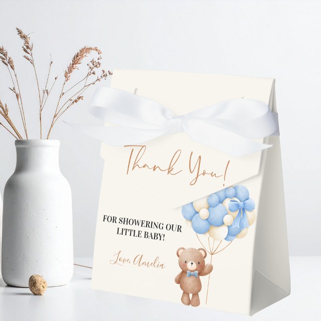 Blue Teddy Bear Thank You Balloon Baby Shower Favor Boxes (Creator Uploaded)