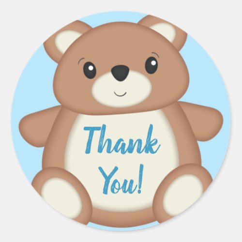 Blue Teddy Bear Thank You Classic Round Sticker