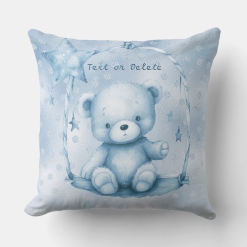 Blue Teddy Bear Throw Pillow