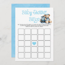 Blue Teddy Bear Train Boy Baby Shower Bingo Card