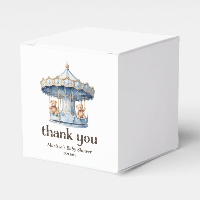 Blue Teddy Bear Twin Boys Baby Shower Thank You Favor Boxes (Front Side)