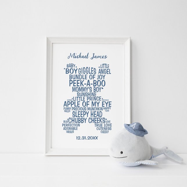 Blue Teddy Bear Typography Poster  (Matte) (Creator Uploaded)