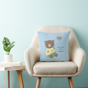 Blue Teddy Bear Valentine's Day Throw Pillow