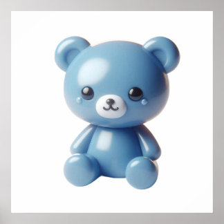 Blue Teddy Bear Wall Art Poster for Cute Cozy Aest