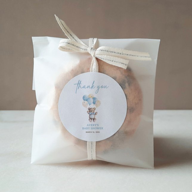 Blue Teddy Bear We Can Bearly Wait Baby Shower  Classic Round Sticker (Creator Uploaded)