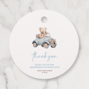 Blue Teddy Bear We Can Bearly Wait Baby Shower Favor Tags