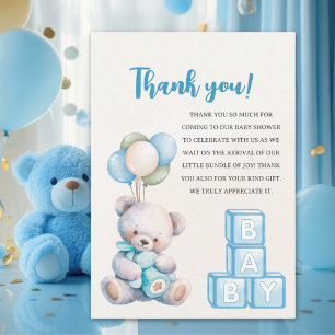 Blue Teddy Bear "We Can Bearly Wait"  Thank You Card