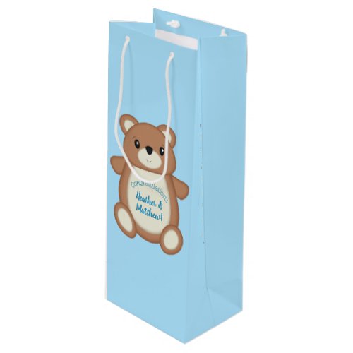 Blue Teddy Bear Wine Gift Bag