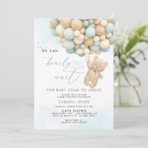 Blue Teddy Bear with Balloons Baby Shower Invite