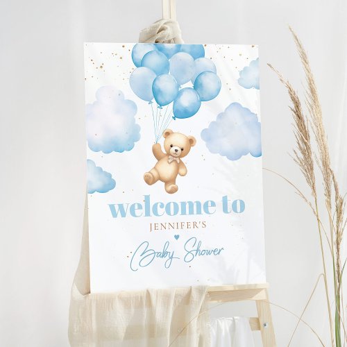 Blue teddy bear with balloons baby shower welcome foam board
