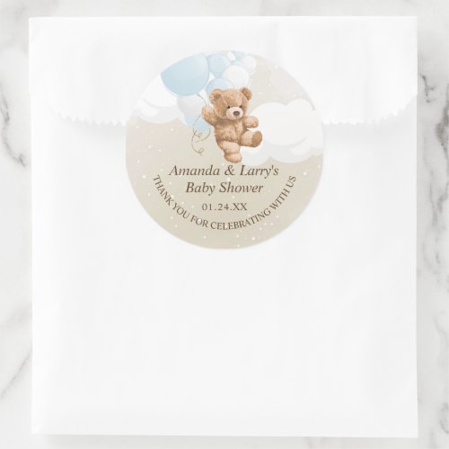 Blue Teddy Bear with Balloons Classic Round Sticker