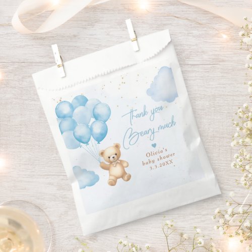 Blue teddy bear with balloons Thank you card Favor Bag