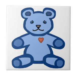 Blue teddy bear with love heart tile